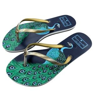 Kate Spade Women's 6‎ M Flip Flop Sandals Peacock Thong Blue Green Gold